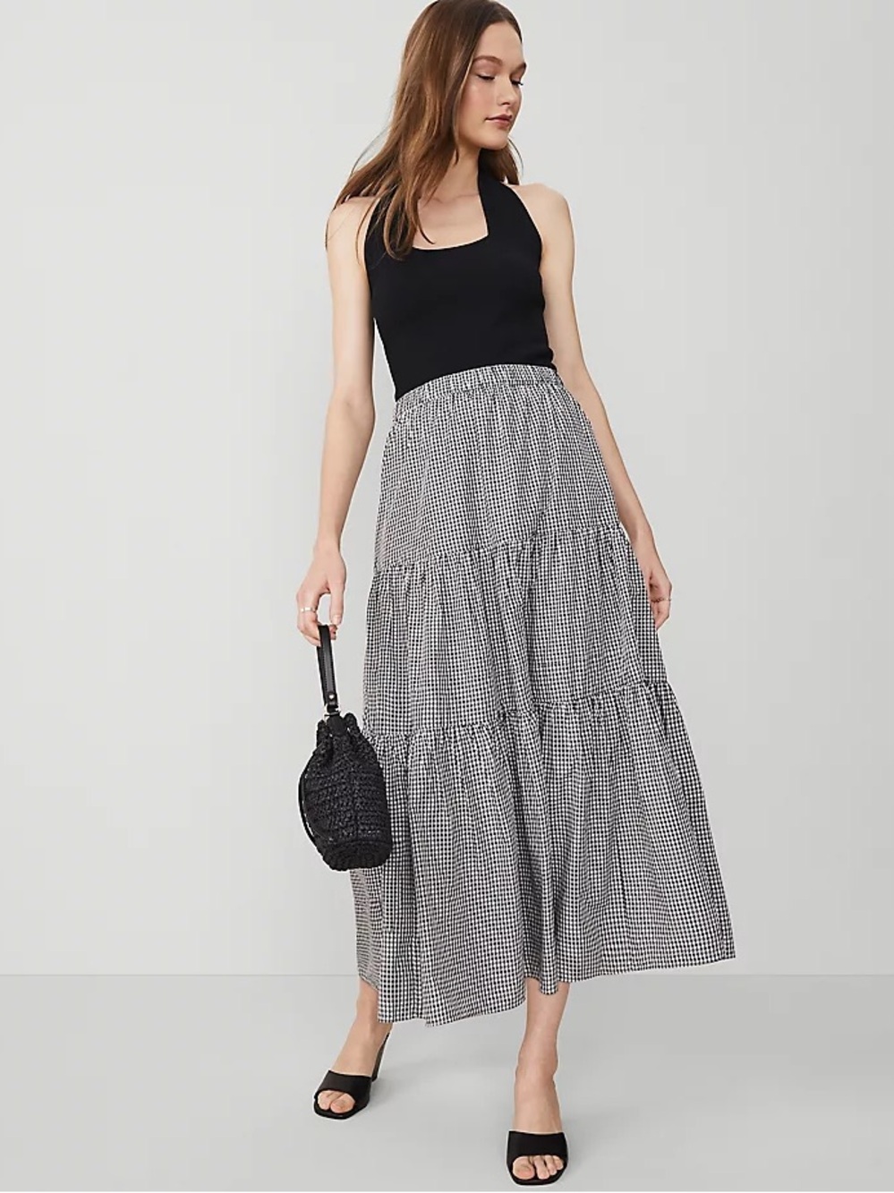 Ann Taylor Gingham Taffeta Tiered Skirt -Medium